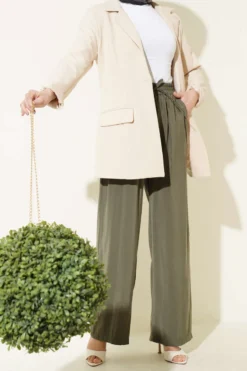 Elastic Waist Pocket Modal Trousers Khaki
