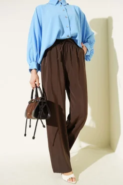 Elastic Waist Pocket Modal Trousers Brown