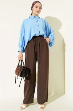 منظر بديل لـ Elastic Waist Pocket Modal Trousers Brown