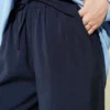 Elastic Waist Pocket Modal Trousers Navy Blue بالجملة pants view 4 - Hicabistan مصنع تركيا