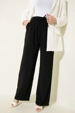 Elastic Waist Pocket Modal Trousers Black