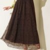 Elastic Waist Floral Lace Skirt Brown Großhandel skirt - Hicabistan Türkei Fabrik