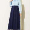 Elastic Waist Floral Lace Skirt Navy Blue بالجملة skirt view 2 - Hicabistan مصنع تركيا