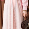 Elastic Waist Floral Lace Skirt Powder Pink wholesale skirt view 4 - Hicabistan Turkey factory