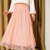 Elastic Waist Floral Lace Skirt Salmon Großhandel skirt - Hicabistan Türkei Fabrik