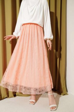 Elastic Waist Floral Lace Skirt Salmon groothandel skirt - Hicabistan Turkije fabriek