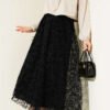 Elastic Waist Floral Tulle Skirt Black