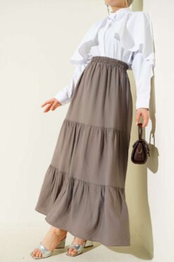 Elastic Waist Double Layer Skirt Mink wholesale skirt - Hicabistan Turkey factory