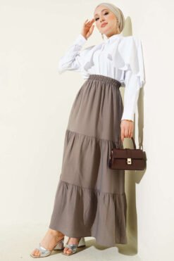 Elastic Waist Double Layer Skirt Mink wholesale skirt view 2 - Hicabistan Turkey factory
