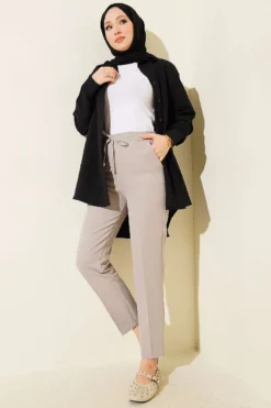 Alternative view of Elastic Waist Slim Fit Trousers Grey