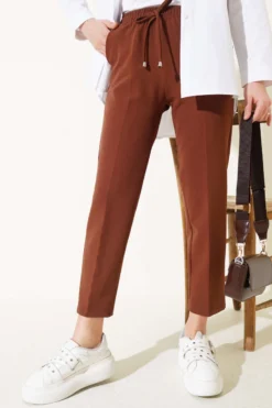 Alternative view of Elastic Waist Slim Fit Trousers Brown