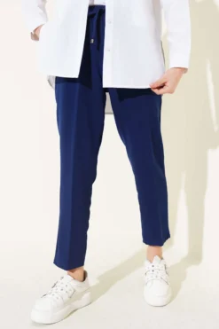 Alternative view of Elastic Waist Slim Fit Trousers Navy Blue