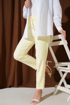 Elastic Waist Slim Fit Trousers Yellow
