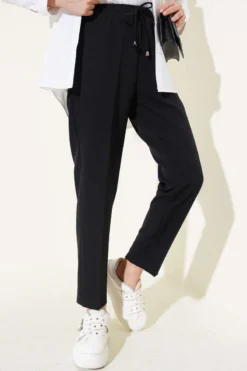 Elastic Waist Slim Fit Trousers Black