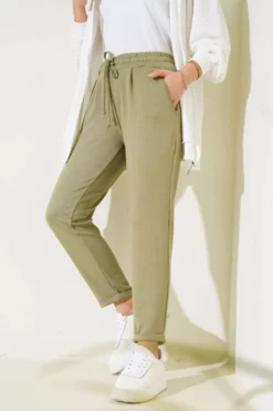 Alternative view of Elastic Waist Double Leg Trousers Khaki