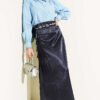 Elastic Waist Plain Satin Skirt Navy Blue wholesale skirt view 2 - Hicabistan Turkey factory