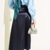 Elastic Waist Plain Satin Skirt Navy Blue wholesale skirt view 3 - Hicabistan Turkey factory