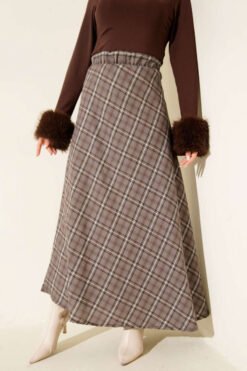 Elastic Waist Checked Basic Skirt en gros skirt - Hicabistan usine Turquie