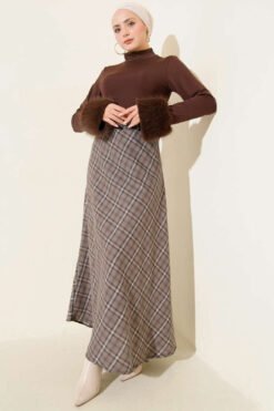Elastic Waist Checked Basic Skirt en gros skirt view 2 - Hicabistan usine Turquie