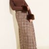 Elastic Waist Checked Basic Skirt Brown wholesale skirt view 2 - Hicabistan Turkey factory
