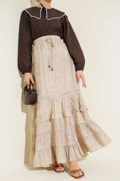 Elastic Waist Ruffled Skirt Beige