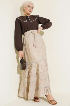 Vue alternative de Elastic Waist Ruffled Skirt Beige