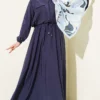 Shirt Collar Dress Set Navy Blue