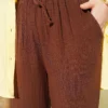Elastic Waist Wide Leg Muslin Pants Brown Großhandel pants view 4 - Hicabistan Türkei Fabrik