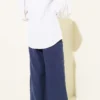 Elastic Waist Wide Leg Muslin Pants Navy Blue بالجملة pants view 3 - Hicabistan مصنع تركيا