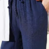 Elastic Waist Wide Leg Muslin Pants Navy Blue بالجملة pants view 4 - Hicabistan مصنع تركيا