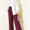 Elastic Waist Wide Leg Muslin Pants Plum all'ingrosso pants view 2 - Hicabistan fabbrica Turchia