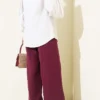 Elastic Waist Wide Leg Muslin Pants Plum all'ingrosso pants view 3 - Hicabistan fabbrica Turchia