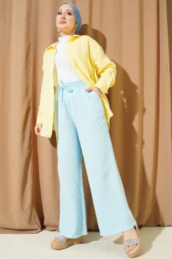 Alternative view of Elastic Waist Wide Leg Muslin Pants Blue