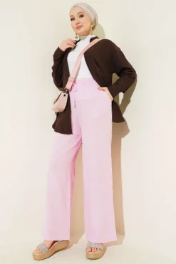 Alternative view of Elastic Waist Wide Leg Muslin Pants Pink