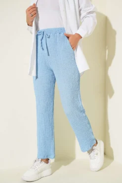 Waist Elastic Gingham Pants Baby Blue