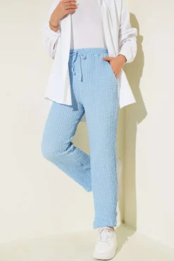 Alternative view of Waist Elastic Gingham Pants Baby Blue