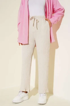 Waist Elastic Gingham Pants Stone