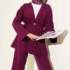 Elastic Waist Gold Button Two-Piece Set Plum wholesale clothing set view 2 - Hicabistan Turkey factory