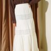 Elastic Waist Lace Trim Muslin Skirt Ecru