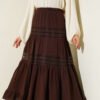 Elastic Waist Lace Trim Muslin Skirt Brown en gros skirt - Hicabistan usine Turquie