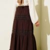 Elastic Waist Lace Trim Muslin Skirt Brown wholesale skirt view 3 - Hicabistan Turkey factory