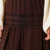 Elastic Waist Lace Trim Muslin Skirt Brown wholesale skirt view 4 - Hicabistan Turkey factory