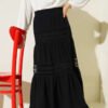 Elastic Waist Lace Trim Muslin Skirt Black wholesale skirt - Hicabistan Turkey factory