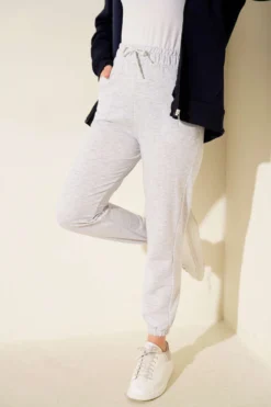 Elastic Waist Two-Ply Pants Mélange Grey