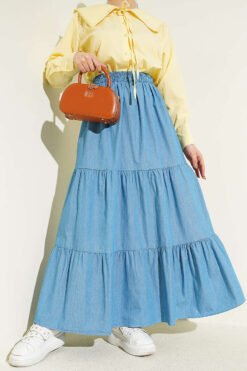 Elastic Waist Tiered Denim Skirt groothandel skirt - Hicabistan Turkije fabriek