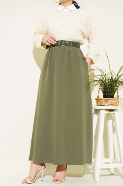Elastic Waistband Pocket Skirt Khaki