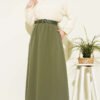 Elastic Waistband Pocket Skirt Khaki wholesale skirt view 2 - Hicabistan Turkey factory