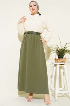 Alternatieve weergave van Elastic Waistband Pocket Skirt Khaki