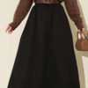 Elastic Waistband Belted Flared Skirt Black al por mayor skirt - Hicabistan fábrica Turquía