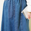 Elastic Waistband Belted Flared Denim Skirt groothandel skirt view 4 - Hicabistan Turkije fabriek
